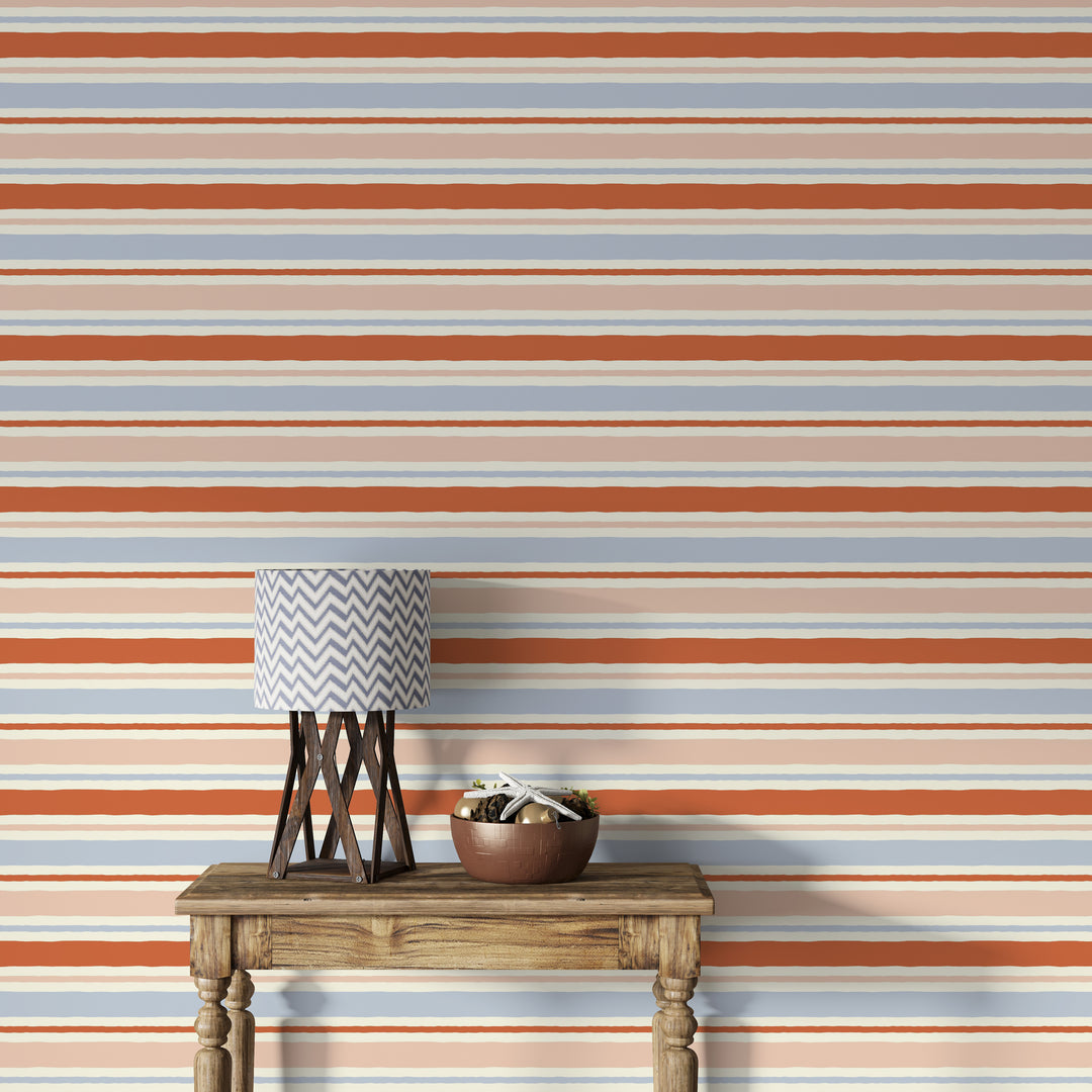 Papel pintado Rayas Irregulares Naranja Azul Palo M