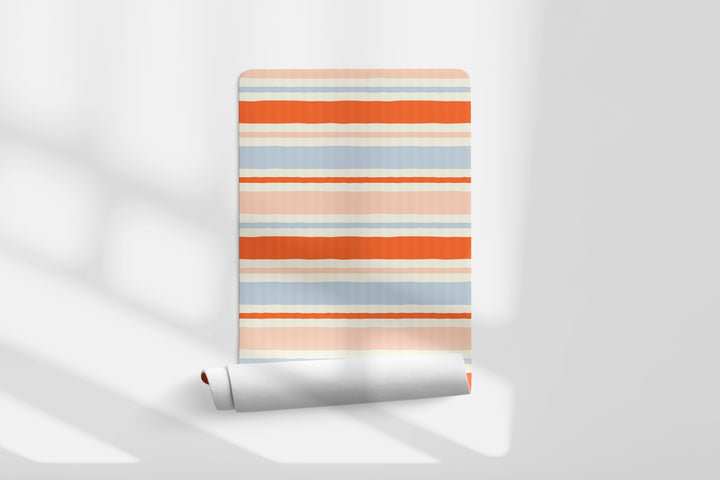 Papel pintado Rayas Irregulares Naranja Azul Palo M