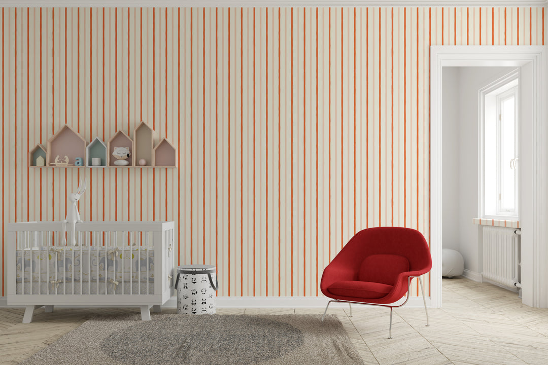 Papel pintado Rayas Irregulares Naranja Crema V2 M