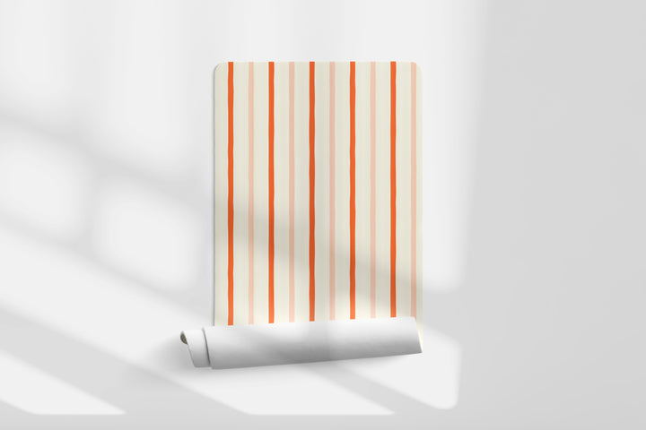 Papel pintado Rayas Irregulares Naranja Crema V2 M