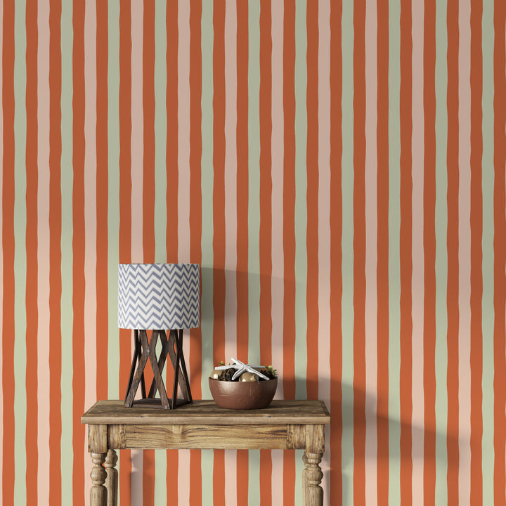 Papel pintado Rayas Irregulares Naranja Verde Claro L