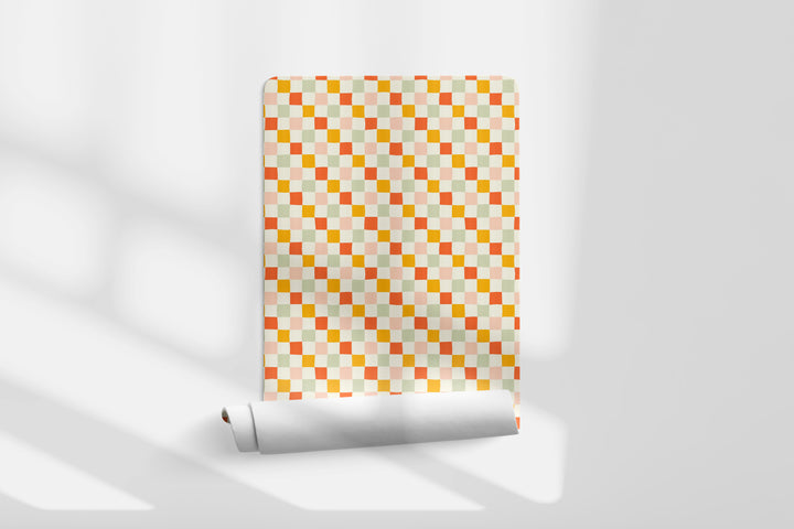 Papel pintado Cuadros Desordenados Naranja Ocre Verde M