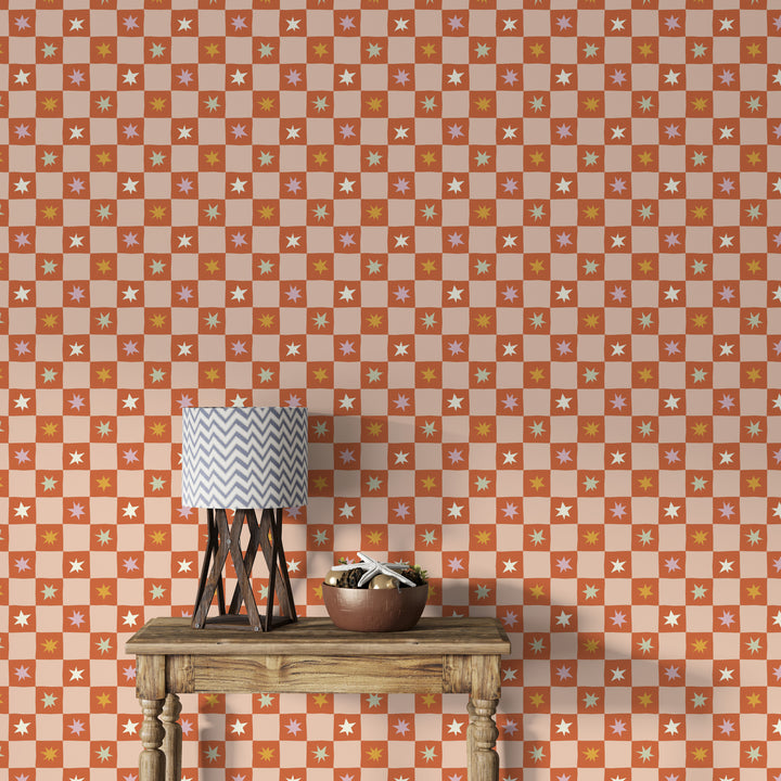 Papel pintado Cuadros Estrellas Naranja Rosa M