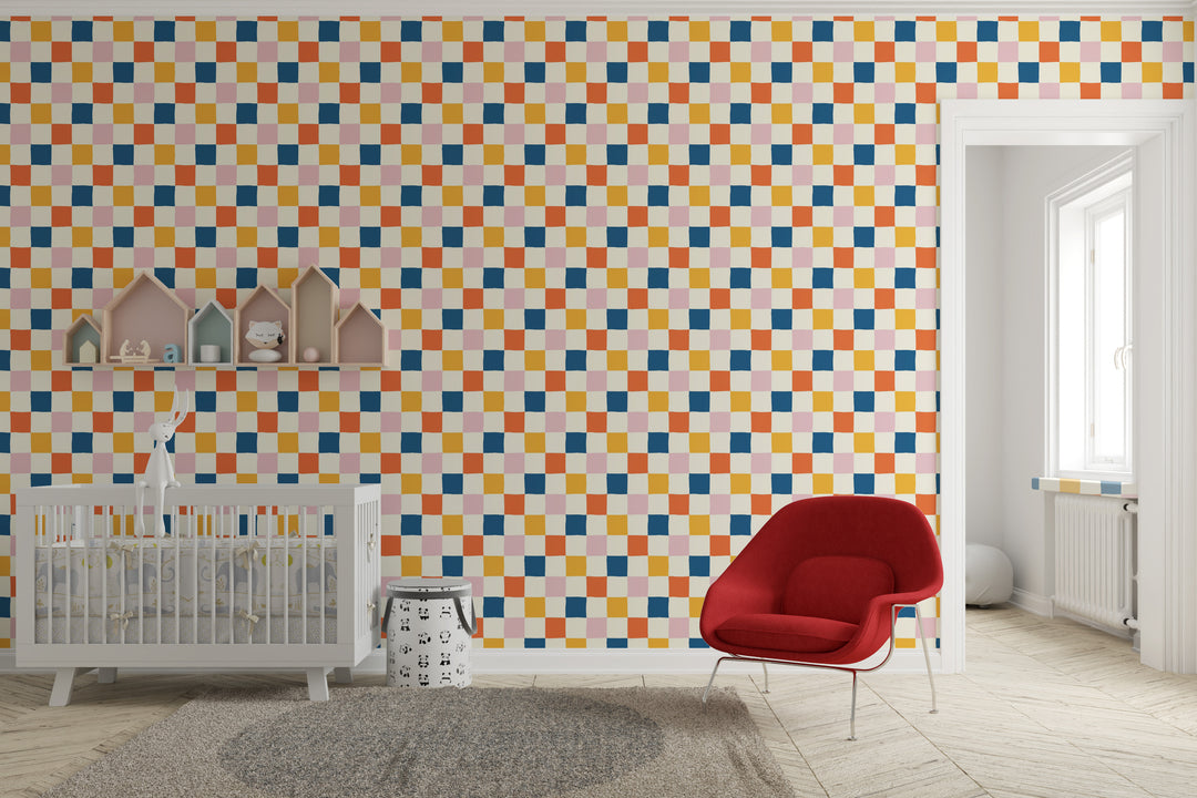 Papel pintado Cuadros Irregulares Naranja Azul Rosa M