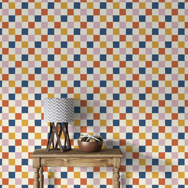 Papel pintado Cuadros Irregulares Naranja Azul Rosa M