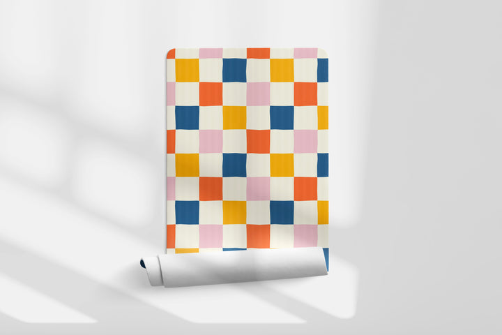 Papel pintado Cuadros Irregulares Naranja Azul Rosa M