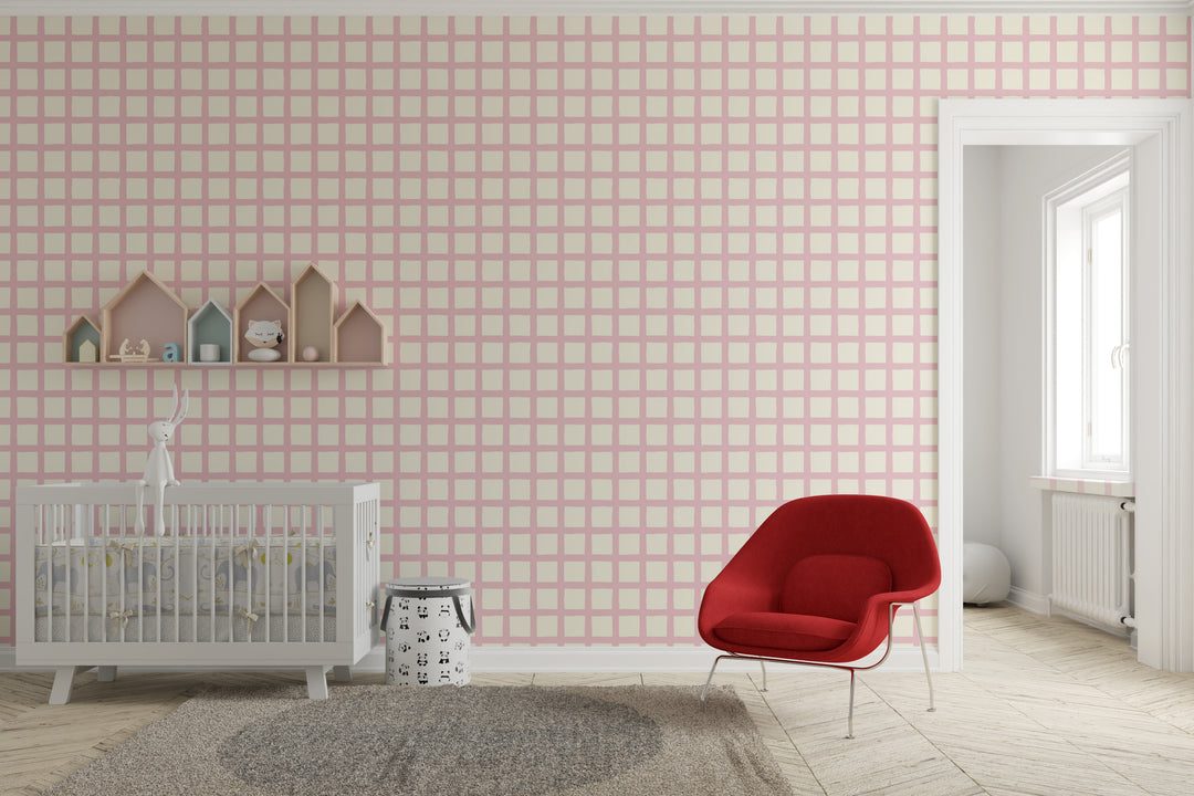 Papel pintado Cuadros Irregulares Rosa Crema M