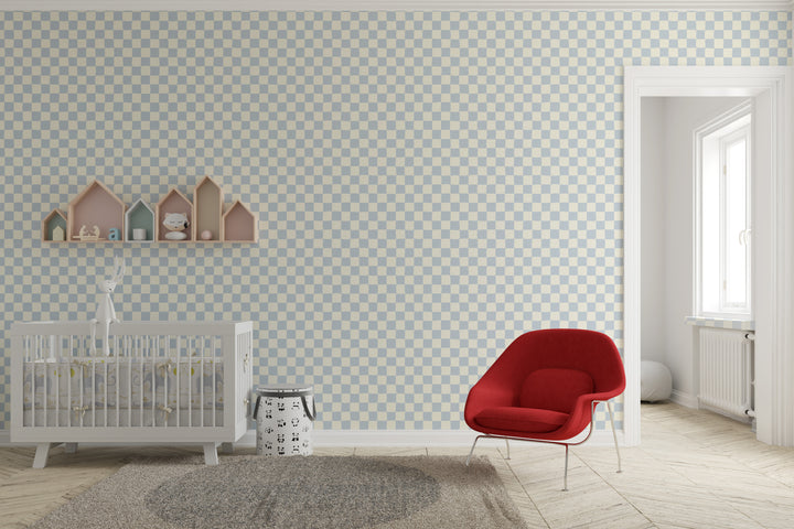 Papel pintado Cuadros Ondulados Azul Claro Crema L