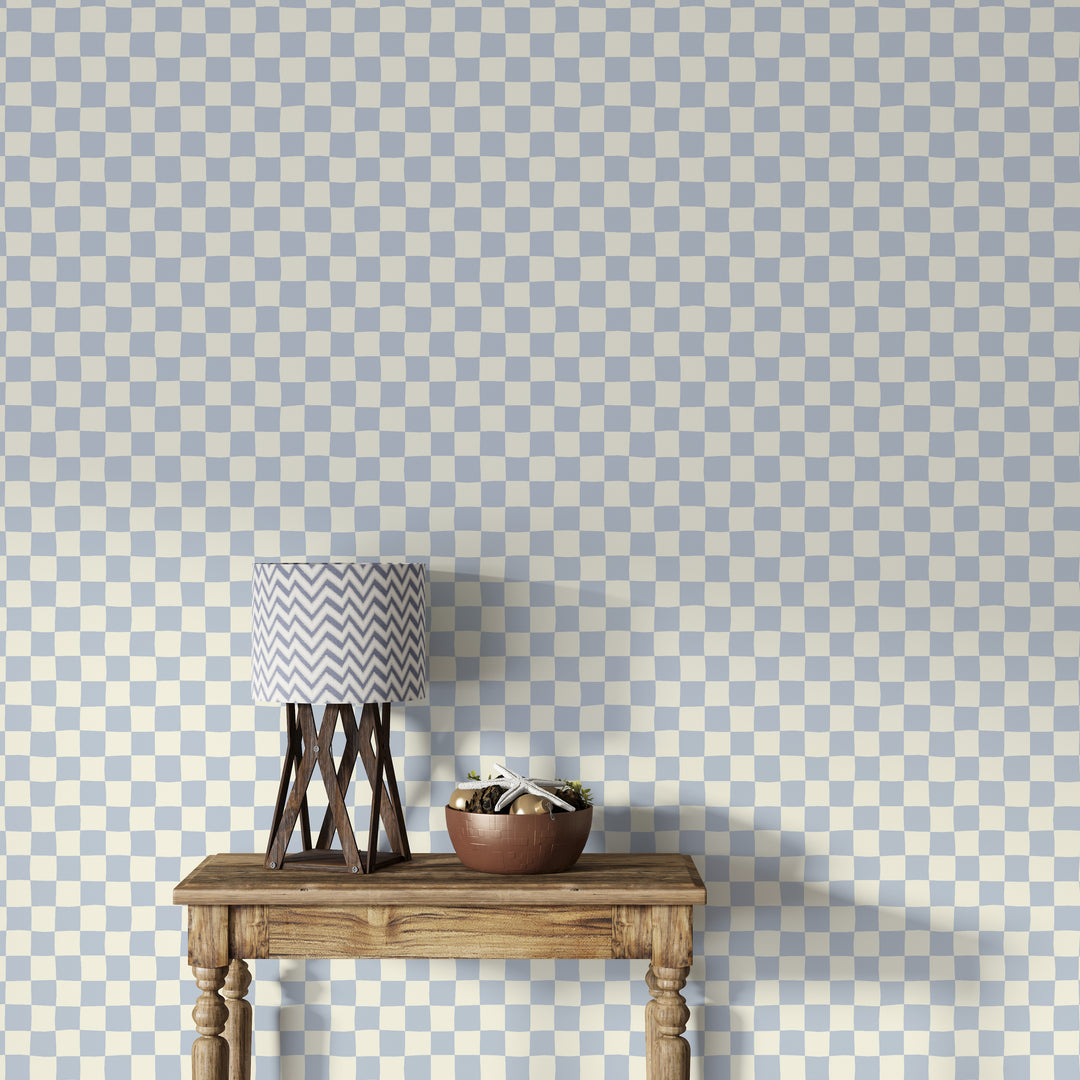Papel pintado Cuadros Ondulados Azul Claro Crema L