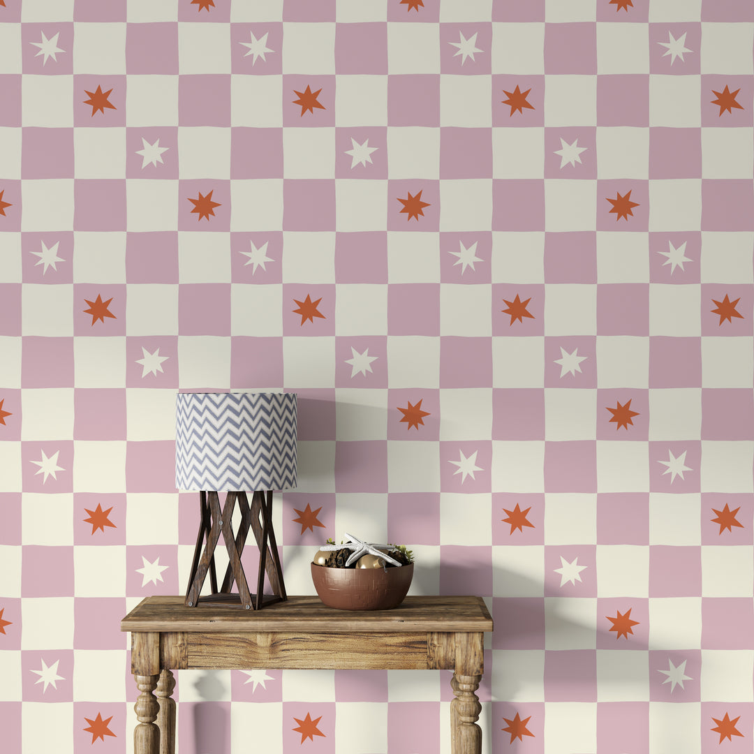 Papel pintado Cuadros Rustico Naranja Rosa L