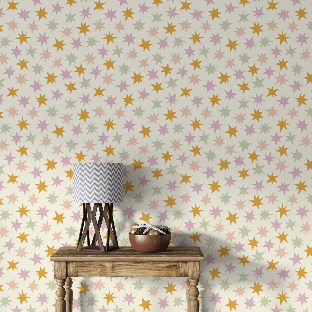Papel pintado Estrellas Pastel Naranja Rosa Verde L
