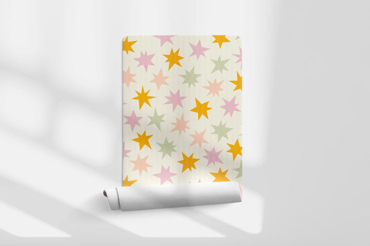 Papel pintado Estrellas Pastel Naranja Rosa Verde L