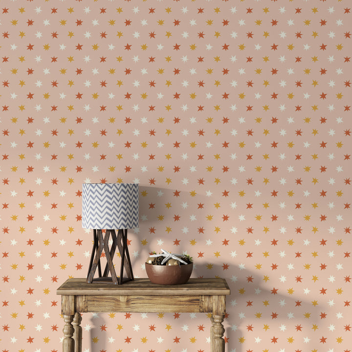 Papel pintado Estrellas Punteadas Naranja Crema M
