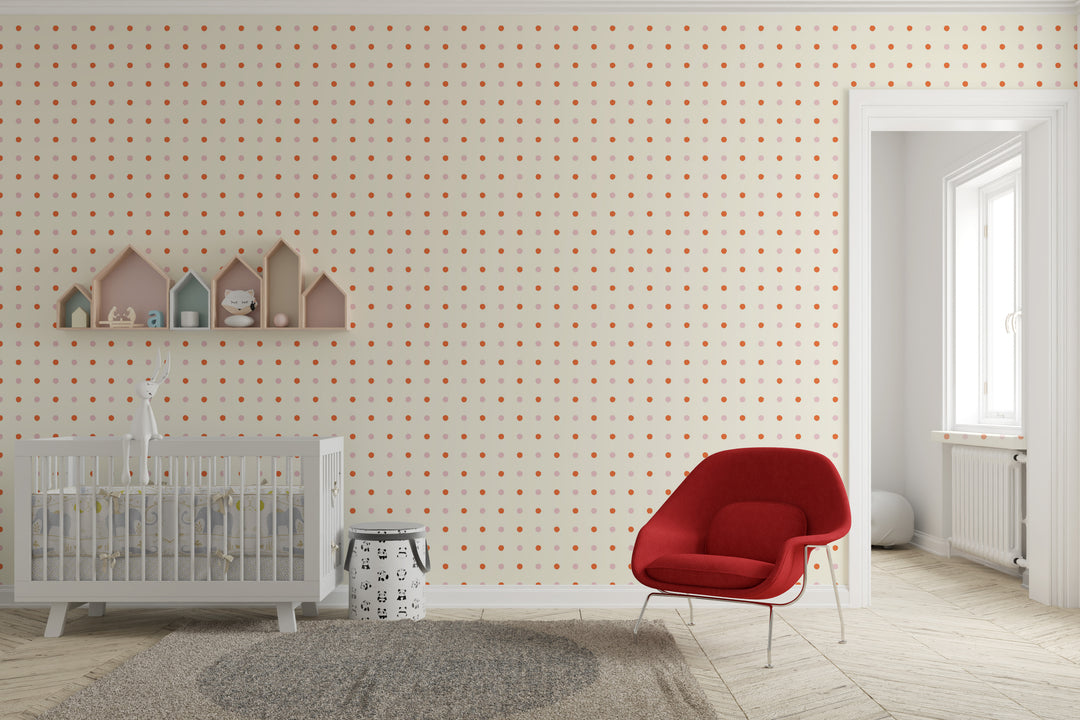 Papel pintado Puntos Irregulares Beige Rosa Naranja M